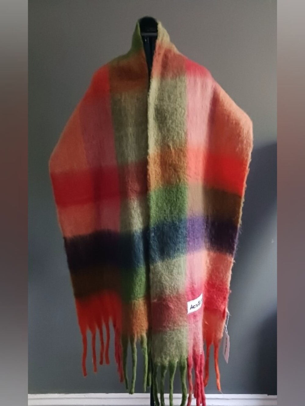 NWT Acne Studios Multicolor Plaid Wool Scarf in Orange, Green & Orange 87' X 15 - Picture 3 of 7